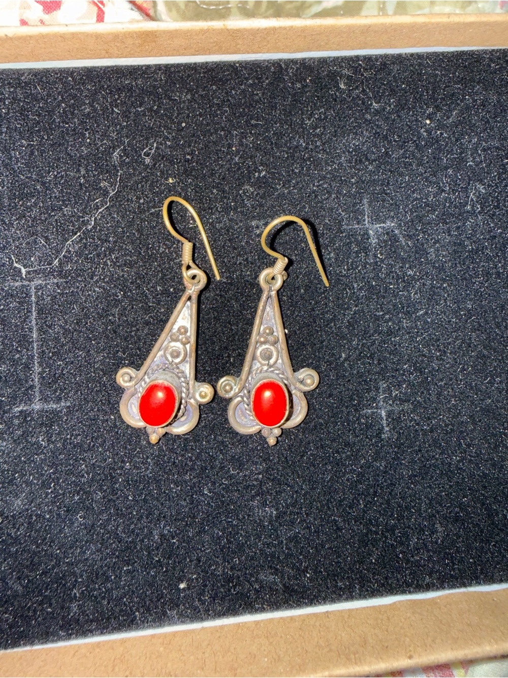 Red Stone Filigree Drop Earrings - Women Jewelry